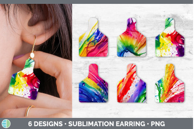 Watercolor Rainbow Cow Tag Earring | Sublimation Cattle Ear Tag