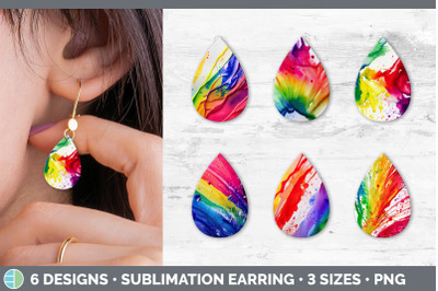 Watercolor Rainbow Teardrop Earring | Sublimation Designs Bundle