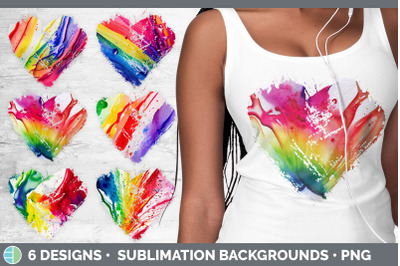 Watercolor Rainbow Heart Distressed Clipart | Sublimation Designs