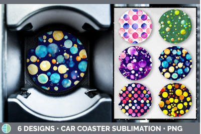 Watercolor Polka Dots Car Coaster | Sublimation Designs Bundle