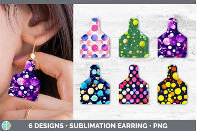 Watercolor Polka Dots Cow Tag Earring | Sublimation Cattle Ear Tag