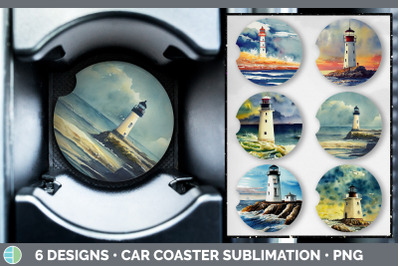 Watercolor Lighthouse Car Coaster | Sublimation Designs Bundle