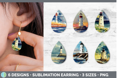 Watercolor Lighthouse Teardrop Earring | Sublimation Designs Bundle