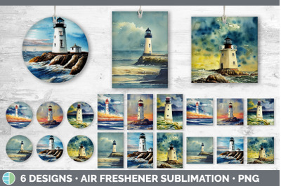 Watercolor Lighthouse Air Freshener | Sublimation Designs Bundle