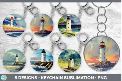 Watercolor Lighthouse Keychain Bundle | Keyring Sublimation Designs