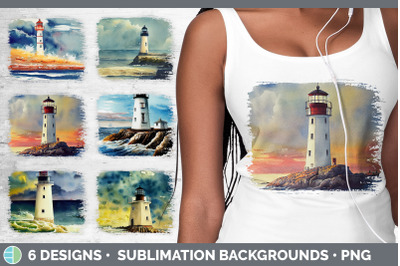 Watercolor Lighthouse Distressed Sublimation Background Panel