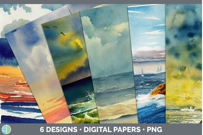 Watercolor Lighthouse Backgrounds | Digital Scrapbook Papers