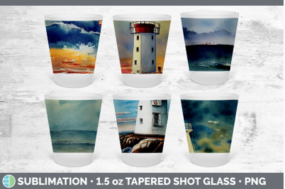 Watercolor Lighthouse Shot Glass Sublimation | Shot Glass 1.5oz Tapere