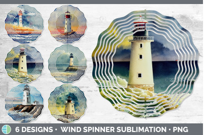 Watercolor Lighthouse Wind Spinner | Sublimation Designs Bundle