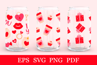 Valentines Can Glass Wrap. Valentines Can Glass sublimation