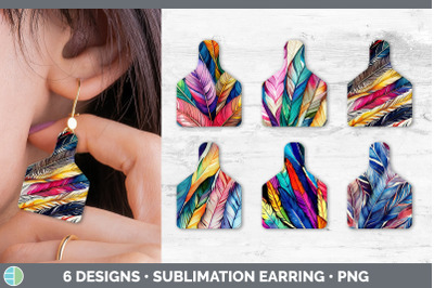 Feathers Cow Tag Earring | Sublimation Cattle Ear Tag