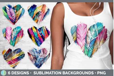 Feathers Heart Distressed Clipart | Sublimation Designs