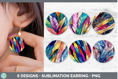 Feathers Round Earring | Sublimation Designs Bundle