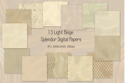 Set of 13 Light Beige Splendor Digital Papers -  Luxurious Metallic