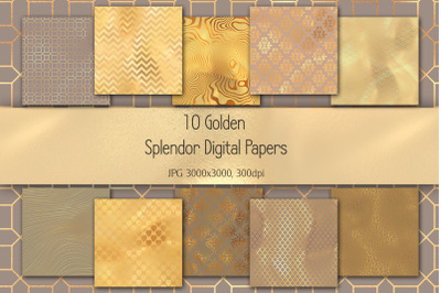Set of 10 Golden Luster Digital Papers -  Luxury Metallic Aureate Patt