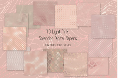 Set of 13 Light Pink Elegance Digital Papers -  Stylishness Metallic