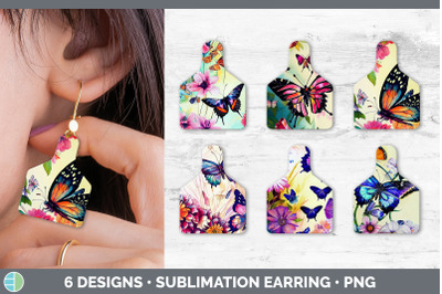 Butterflies Cow Tag Earring | Sublimation Cattle Ear Tag