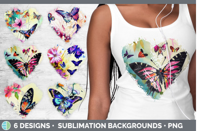 Butterflies Heart Distressed Clipart | Sublimation Designs