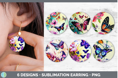 Butterflies Round Earring | Sublimation Designs Bundle