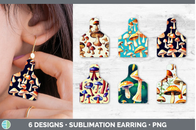 Mushrooms Cow Tag Earring | Sublimation Cattle Ear Tag