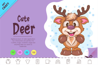 Cute Cartoon Deer. Clipart