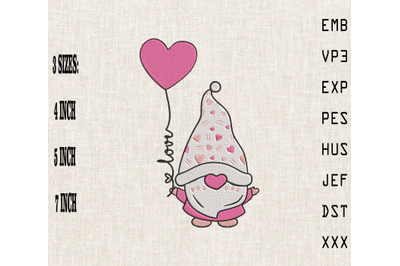 Cute Gnome Love Balloon Valentine&#039;s Day Embroidery