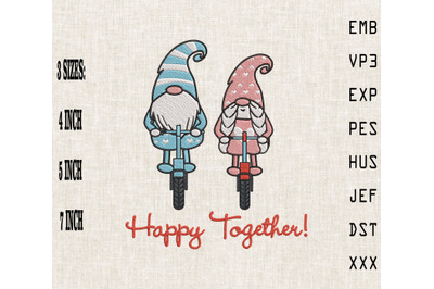 Happy Together Couple Gnome Valentine Embroidery