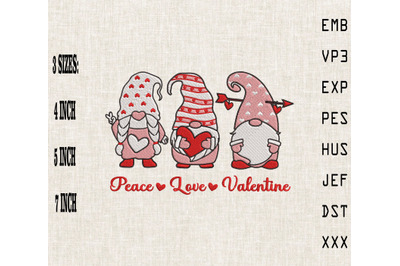 Gnome Peace Love Valentine Embroidery