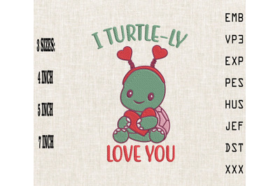 I Turtle-ly Love You Valentine&#039;s Day Embroidery