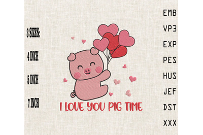 I Love You Pig Time Happy Valentine Embroidery