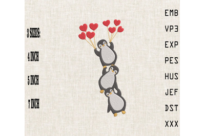 Cute Penguins Happy Valentine&#039;s Day Embroidery