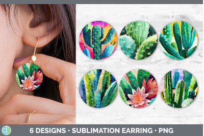 Cactus Round Earring | Sublimation Designs Bundle