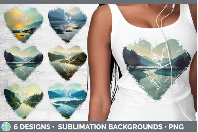 Lake Heart Distressed Clipart | Sublimation Designs