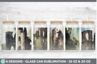 Castle Ruins Glass Can | Sublimation Beer Mason Jar