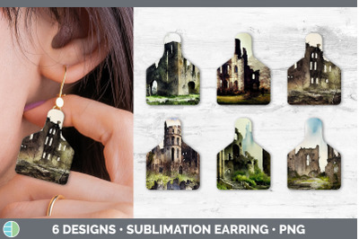 Castle Ruins Cow Tag Earring | Sublimation Cattle Ear Tag