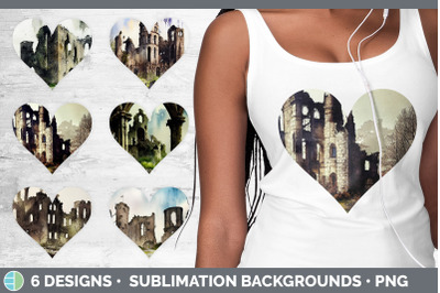 Castle Ruins Hearts Clipart | Sublimation Designs