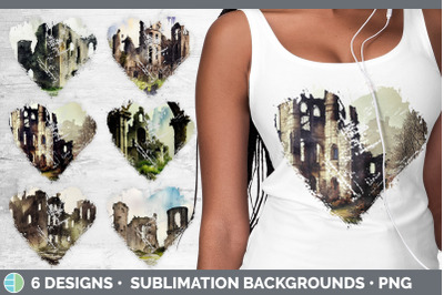 Castle Ruins Heart Distressed Clipart | Sublimation Designs