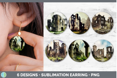 Castle Ruins Round Earring | Sublimation Designs Bundle