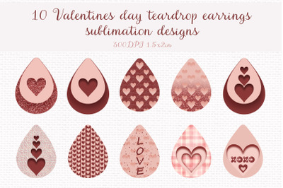 Valentine&#039;s day teardrop sublimation earrings design bundle