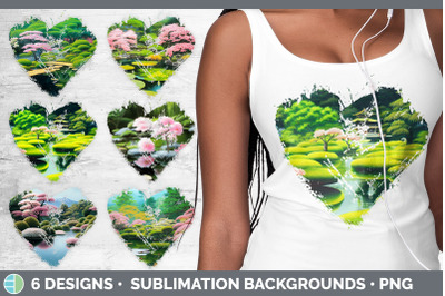 Japanese Garden Heart Distressed Clipart | Sublimation Designs