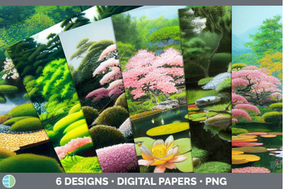 Japanese Garden Backgrounds | Digital Scrapbook Papers
