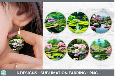 Japanese Garden Round Earring | Sublimation Designs Bundle