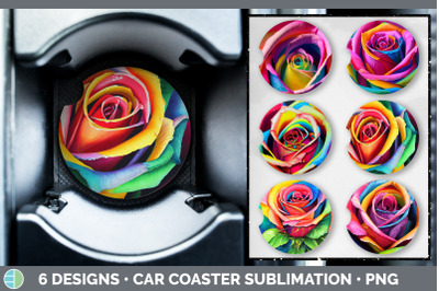 Rainbow Roses Car Coaster | Sublimation Designs Bundle