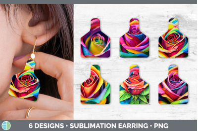 Rainbow Roses Cow Tag Earring | Sublimation Cattle Ear Tag