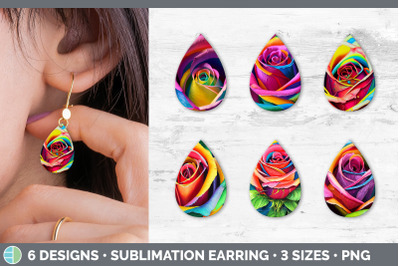 Rainbow Roses Teardrop Earring | Sublimation Designs Bundle