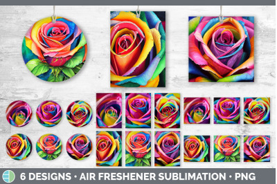 Rainbow Roses Air Freshener | Sublimation Designs Bundle