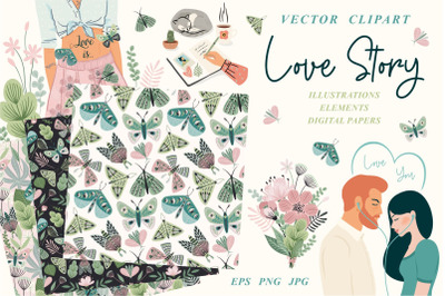 Love story. Vector clipart.