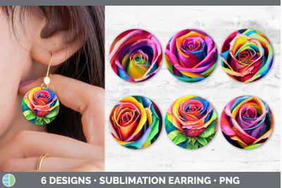 Rainbow Roses Round Earring | Sublimation Designs Bundle