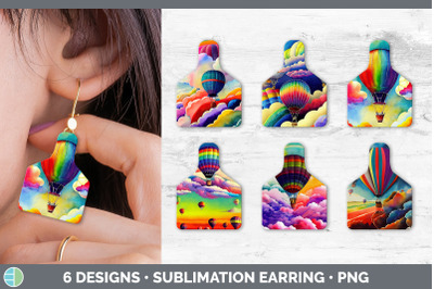 Hot Air Balloon Cow Tag Earring | Sublimation Cattle Ear Tag