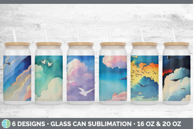 Birds Flying Glass Can | Sublimation Beer Mason Jar